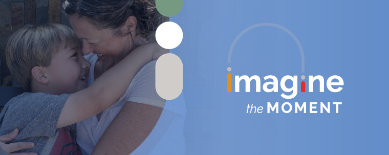 mom and son hugging with Imagine the Moment logo